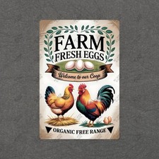 Vintage Farm Fresh Eggs Metal Sign Chicken Coop Decor Rustic 75957