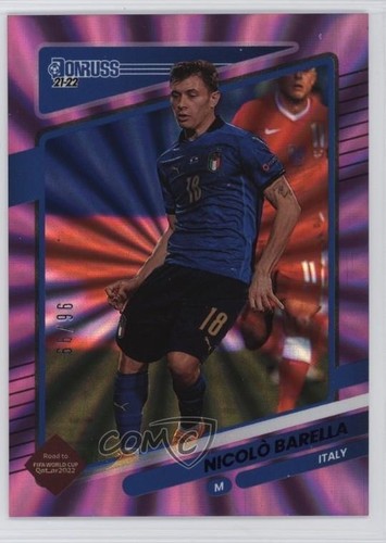 Nicolo Barella [Purple Laser] #84 2021 Panini Donruss Road to Qatar card
