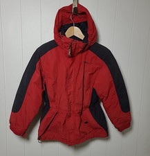 LL Bean Kids Jacket Unisex Red Black Size Medium 10-12 Hooded Winter Fall Snow