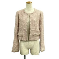 Foxy Boutique Tweed Jacket No Collar Ladies Size 40 (M) FOXEY Damage Details e9