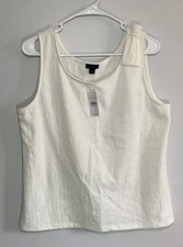 Ann Taylor Womens Blouse Size Large White Sleeveless Bow Tank Top Cream Cotton