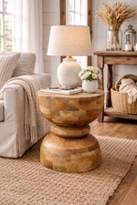 Mango Wood Sculptural Side Table – Solid Wood Statement Table - H 51 cm