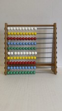 Vintage Wooden Abacus 10-Row Counting Frame 100 Colorful Beads - Montessori Math