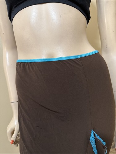 Women’s Brown Blue Polyester Casual Summer Stretch Slim Asymmetric Size M Skirt - Picture 3 of 20