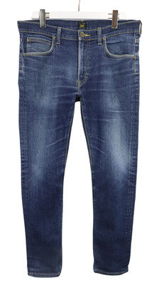 LEE Luke Jeans Men's W34 L32 Faded Blue Denim Whiskers Zip Fly Stretchy
