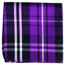 New Men's Polyester Woven pocket square hankie only black purple white plaid