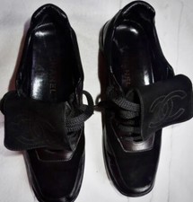 Chanel woman casual flat shoes black leather  suede, EU37 6.5 work shoe sneaker