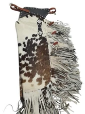Hair-On Cowhide Leather Chinks Western Rodeo Trail Riding Chaps Handmade