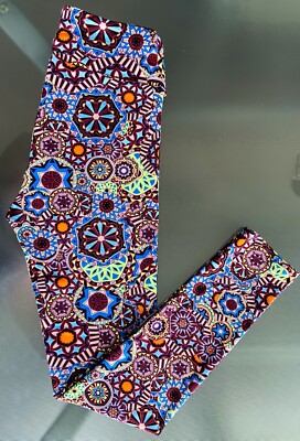 LuLaRoe Leggings ~ OS ~ KALEIDOSCOPE MEDALLIONS ~ Brown Orange Green Blue RARE