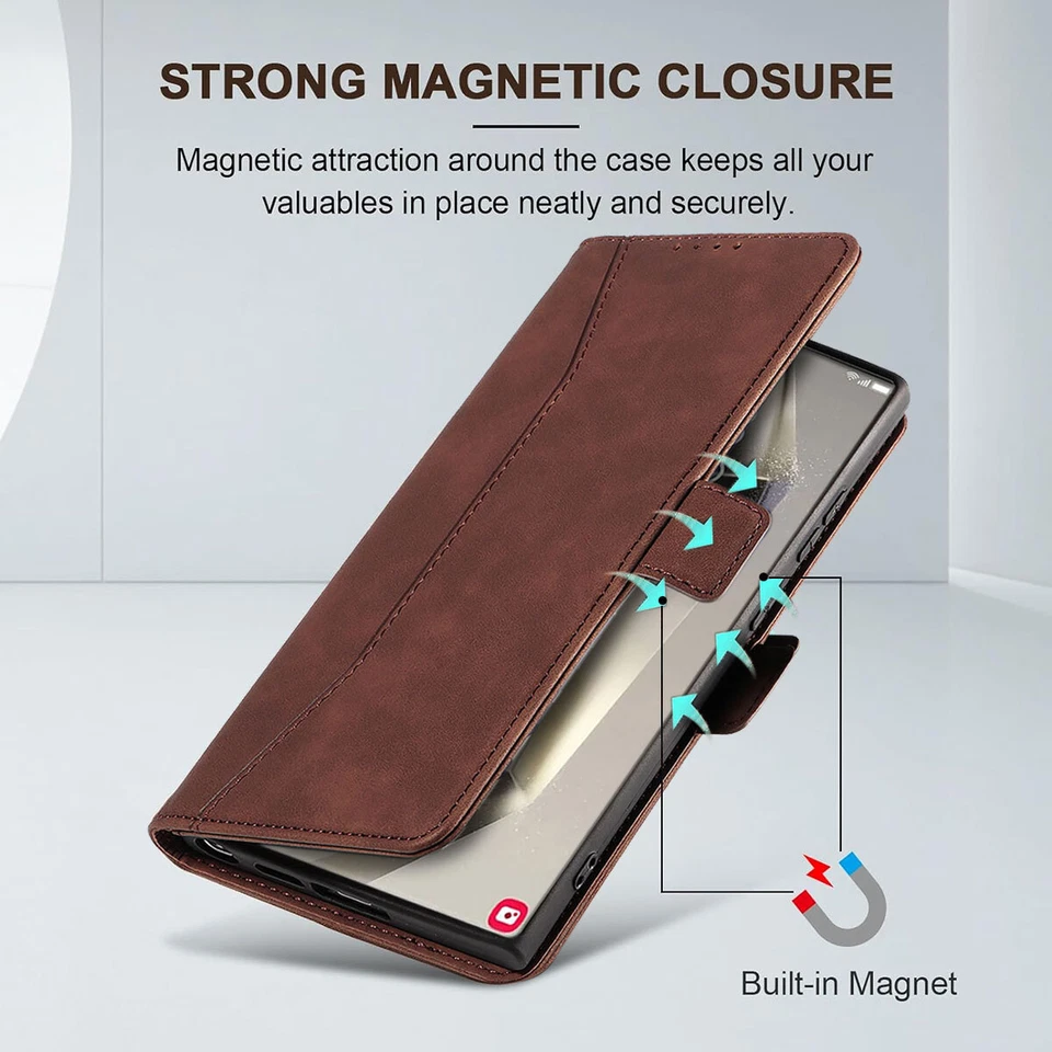 Brown Leather Flip Wallet Case Cover For Samsung Galaxy S24/S24 Plus/S24 Ultra - Image 4 of 4