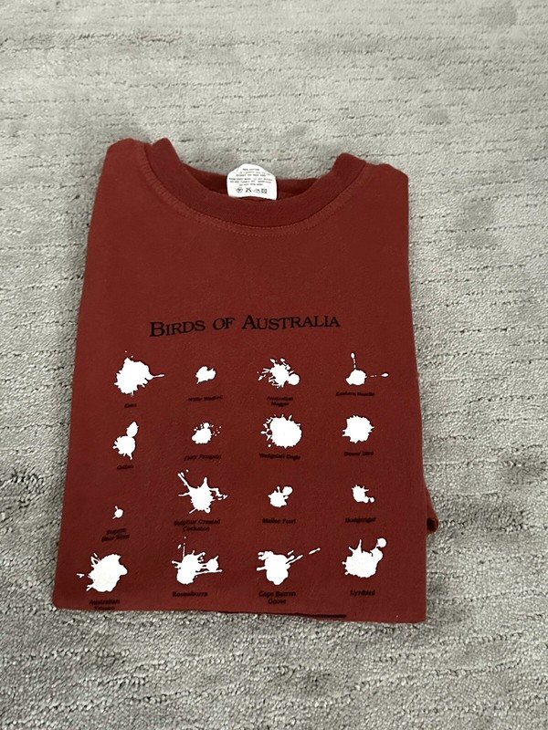 NWOT  Birdwatching Tee mens Birds of Australia novelty funny Bird Poop Size L