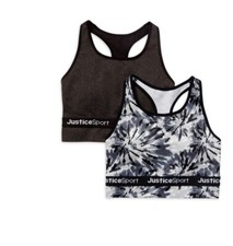 Justice Girls Seamless Longline Bra-2Pk -Black-28-NWT-205286