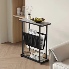 Narrow Side Table Slim Side Table Morden End Table with Book Holder Small Room