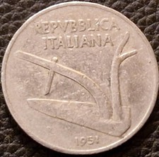 ITALIA MONETA 10 LIRE 1951 PRIMO ANNO "SPIGHE-ARATRO"  VARI ERRORI DI CONIO SPL 