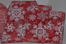 Wired Ribbon Sheer Holiday Red White Snowflake Silver 2.5" Christmas Wreath Bow