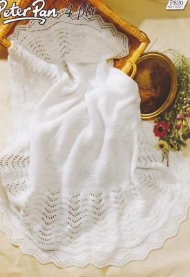 BABYS~SCHAL~TAUFE~DECKE~FÄCHERDESIGN~SPITZE~4-FÄDIG STRICKMUSTER~(C8)