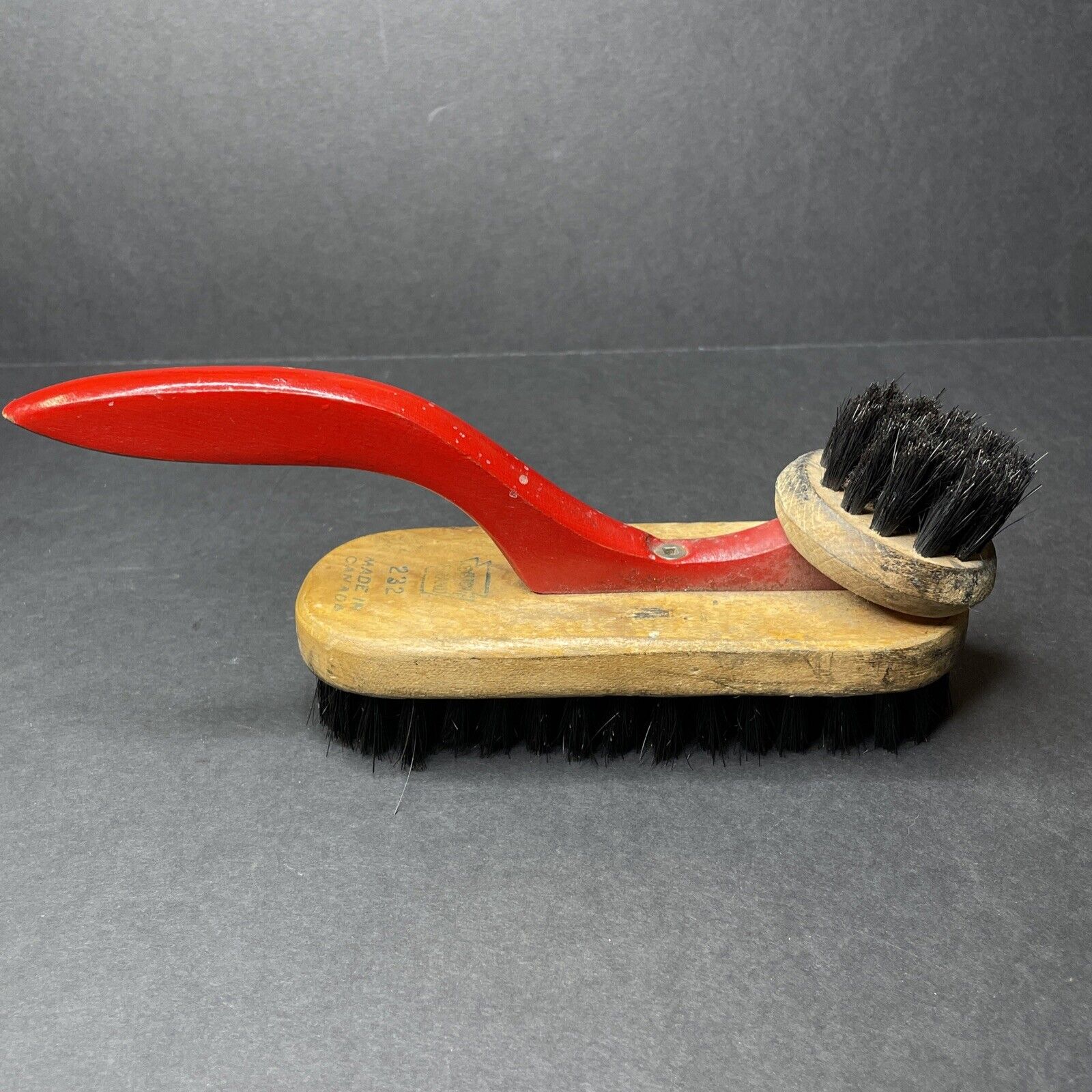 Antique 1930s Wood Shoe Shine Double Brush Horse … - image 5