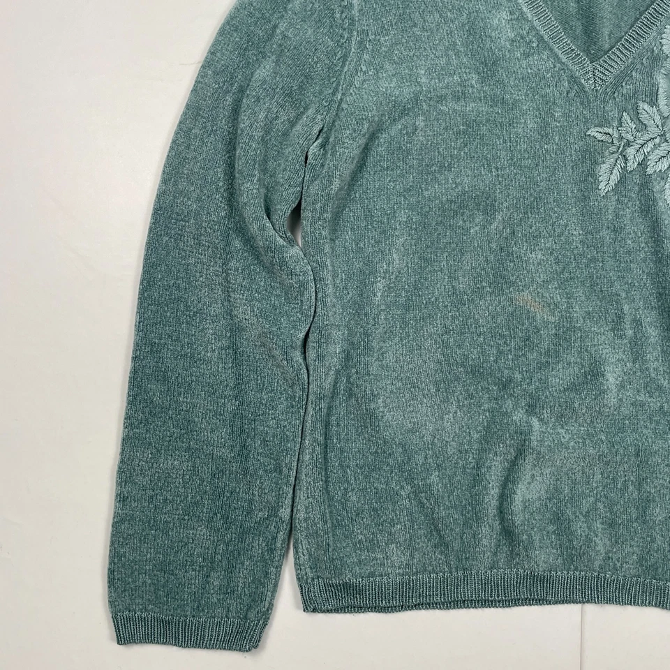 Jersey M&S 14 azul cuello en V tejido para mujer liso pavo real bordado - Imagen 2 de 4