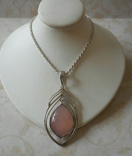 Large Sterling Silver 925 Faceted Pink Quartz Pendant E30N22 - Picture 10 of 11