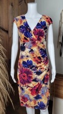 Lauren Ralph Lauren Womens 14 Floral Faux Wrap Jersey Knit Ruched Stretch  Dress