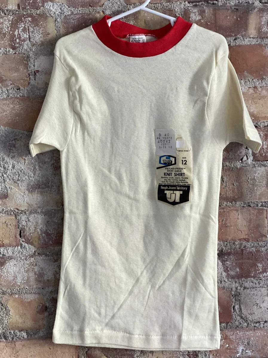 Vintage 70s Perma Prest Deadstock W Tags Boys 10-12 Kids T Shirt SEARS USA  50/50