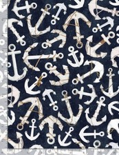 Nautical Fabric - Welcome to Beach Wood Anchor Navy - Timeless Treasures YARD