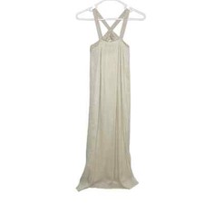 Alice + Olivia Square Neck Criss Cross Beaded Back Strap Maxi Dress Cream XS