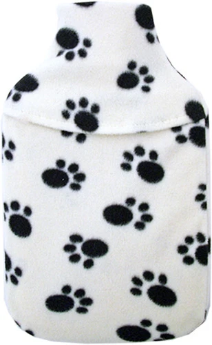 VAGABOND Cosy Fleece 2 Litre Hot Water Bottle & Cover: Cream Paw Print Pattern