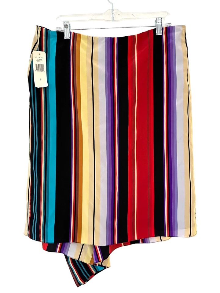 Falda LRL Ralph Lauren 100 % seda LIMONE corbata/envoltura colorida a rayas L nueva con etiquetas Foto 3 de 4