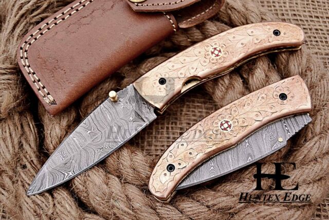 HUNTEX Custom Handmade Damascus Steel 110 mm Long Hunting Folding Pocket Knife