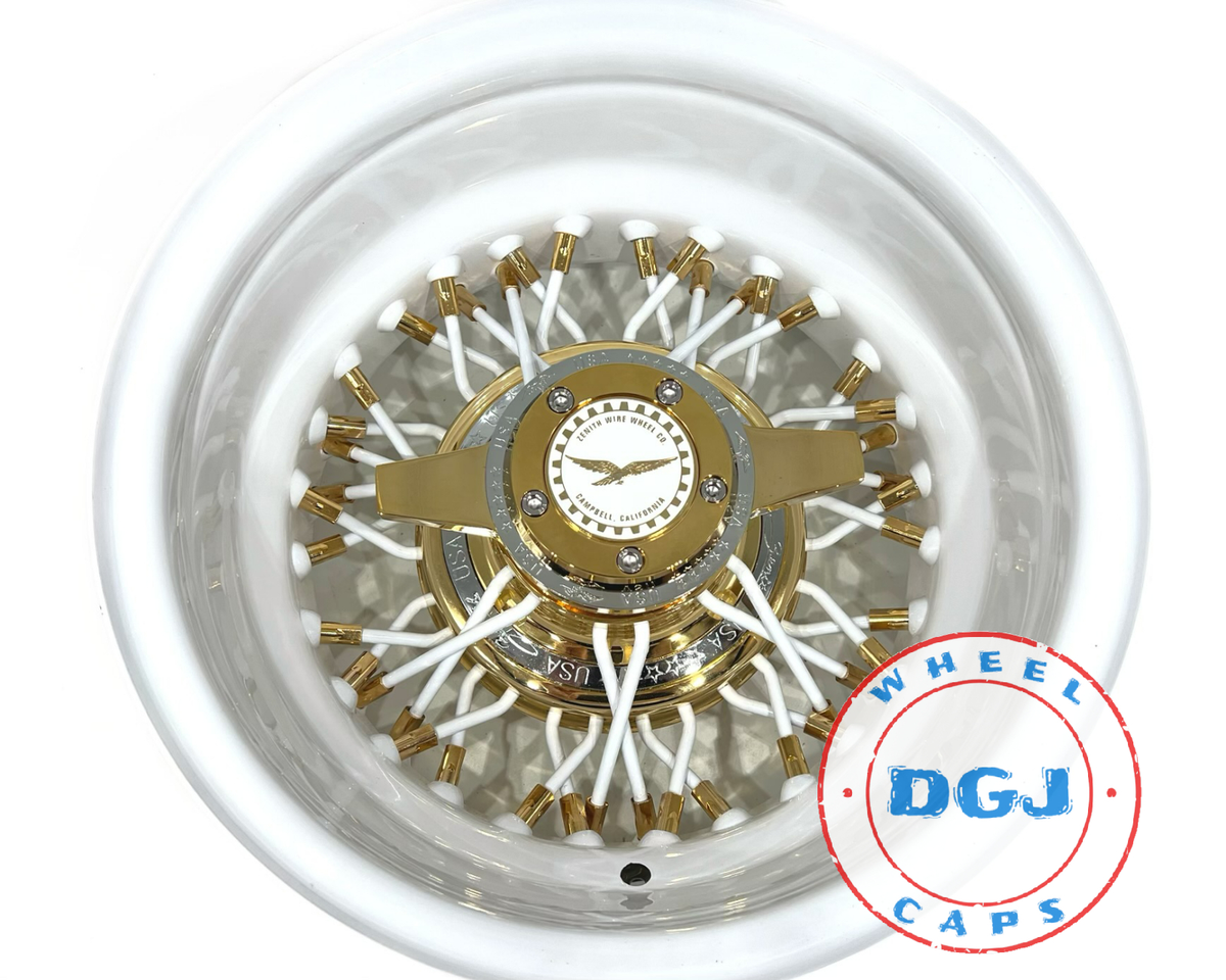 Zenith Style 13x7 Reverse 42 Spokes White &Gold Nip/Hub Lowrider