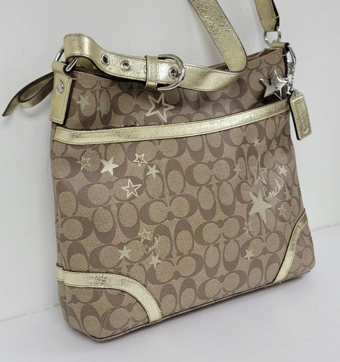 RARA borsa Coach Heritage Star firmata oro marrone A1282 F18833 (eccellente)