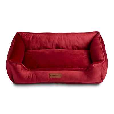 Vibrant Life Faux Velvet Box Dog Bed, Large, Red, 27 x 37