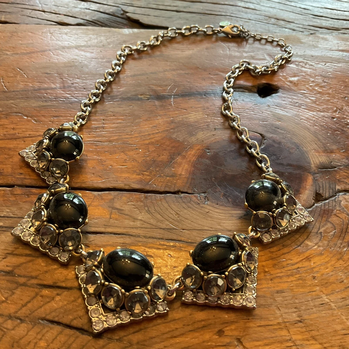 STELLA and DOT Rory Necklace Black Cabochon Smoky Rhinestone