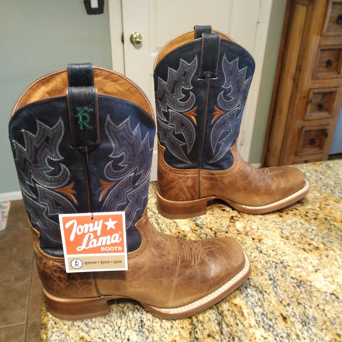 Tony Lama Men s Socorro Blue 3R1128 Sierra Tan Cowboy Leather Boot