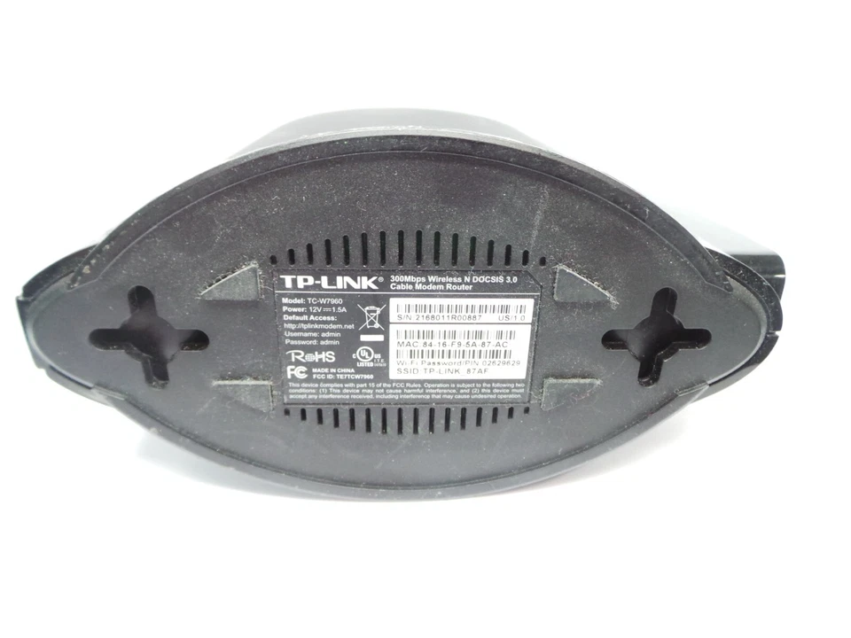 Маршрутизатор кабельный модем TP-Link TC-W7960 300 Мбит/с беспроводной N DOCSIS 3.0 - без шнура - Изображение 3 из 3