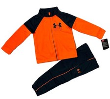 Under Armour NWT Boy Size 18 Month TrackSuit Jacket Joggers Big Logo Orange Grey