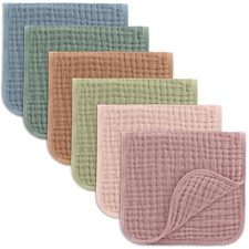 Muslin Burp Cloths 20" X 10", Pack of 6 - Large, 6-Layer, Ultra Absorbent 100 C