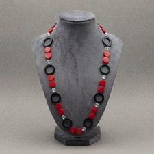 Red Black Circle Bead Long Necklace Crystal Accents Retro Statement Women Jewelr