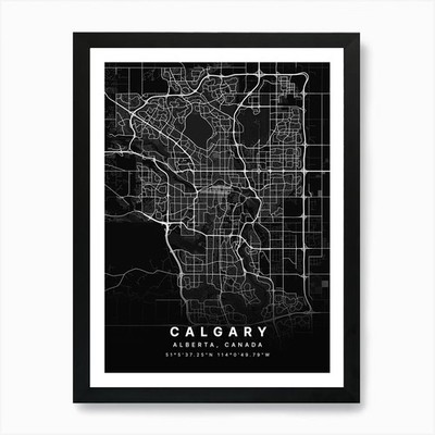 Calgary Alberta Kanada schwarze Karte Ar gerahmtes Wandbild Poster Leinwanddruck Bild