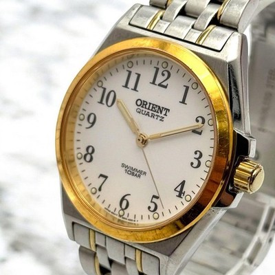 ORIENT SWIMMER Quartz Watch Mens Gold White Battery Changed 2026 Classic