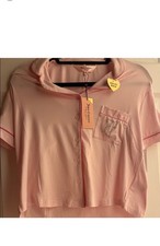 Juicy Couture Pink Short Sleeve Button-Up Cotton Pajama Top Rhinestone Logo