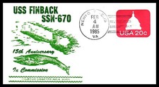 USS FINBACK SSN-670 15TH ANNIV FEB 04 1985 NEWPORT NEWS VA NAVAL CACHET BX2