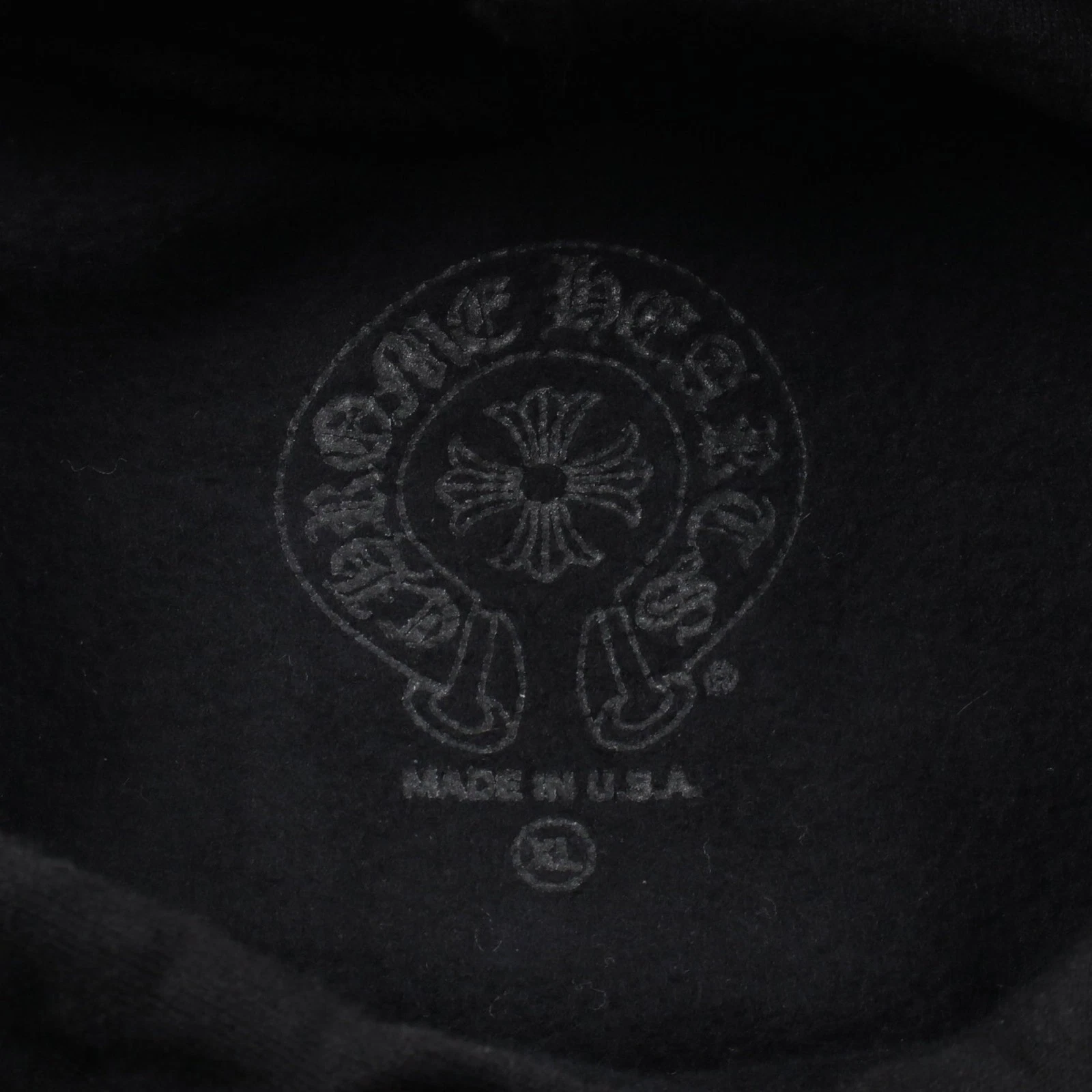 CHROME HEARTS 【Tops】Cuori Cromati Ferro di Cavallo Stampa Schiena Pullover Felpa con Cappuccio Cotone Nero Online