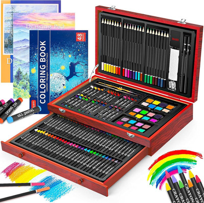 Art Supplies, 150-Pack Deluxe Wooden Art Set Crafts Drawing Painting Kit with 2 