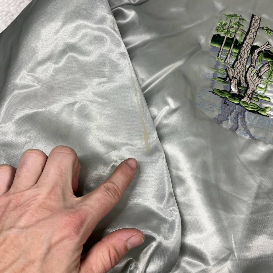 Vintage 90s Embroidered Bass Outdoors Fishing Satin Jacket Men’s Size L USA Made - Image 3 of 4