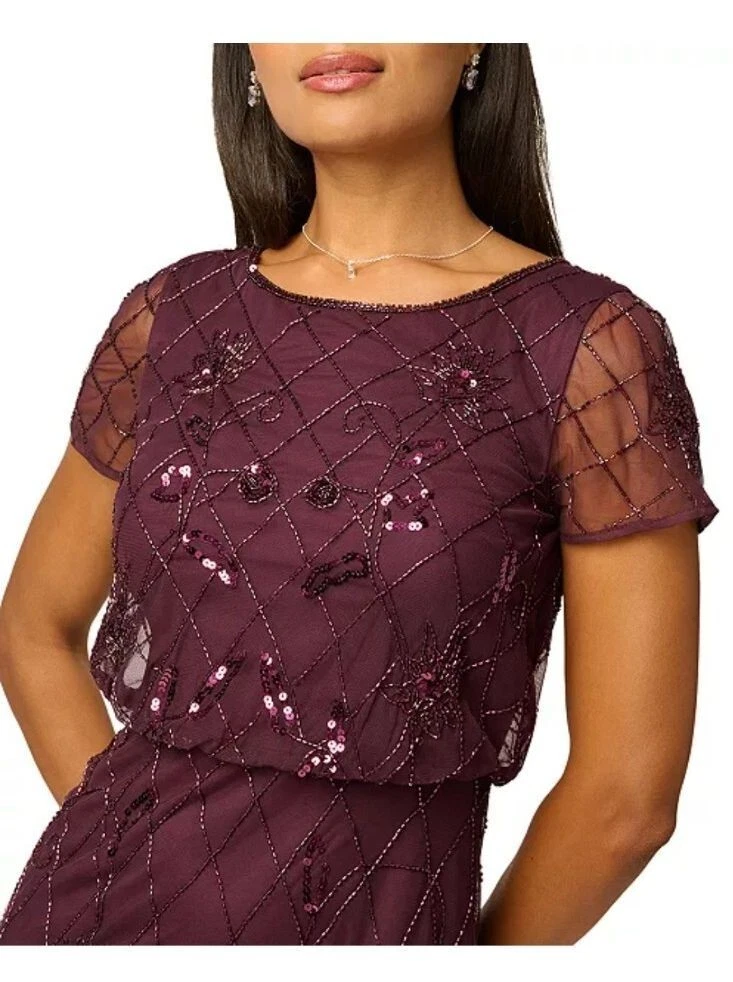 Maxi Vestido Adrianna Papell Nuevo con Etiquetas Cuentas Púrpura 14W Talla Grande Vestido Formal $189