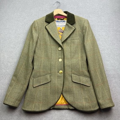Joules Tweed Jacket UK 12 MR TOAD Green Wool PARADE Blazer Hacking Country Races