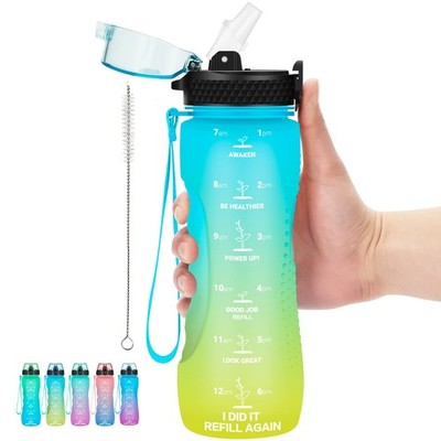 Motivational Kids Water Bottle 24 OZ with Time Marker, Straw Lid, Leak Proof