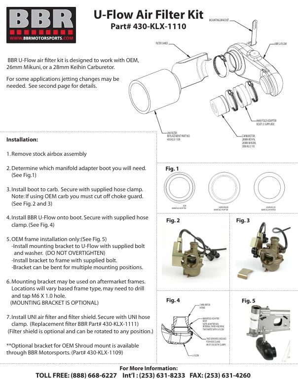 BBR 430-KLX-1110 U-flow air filter kit fits 2002-on Kawasaki KLX110 L/R/RL - Image 2 of 4
